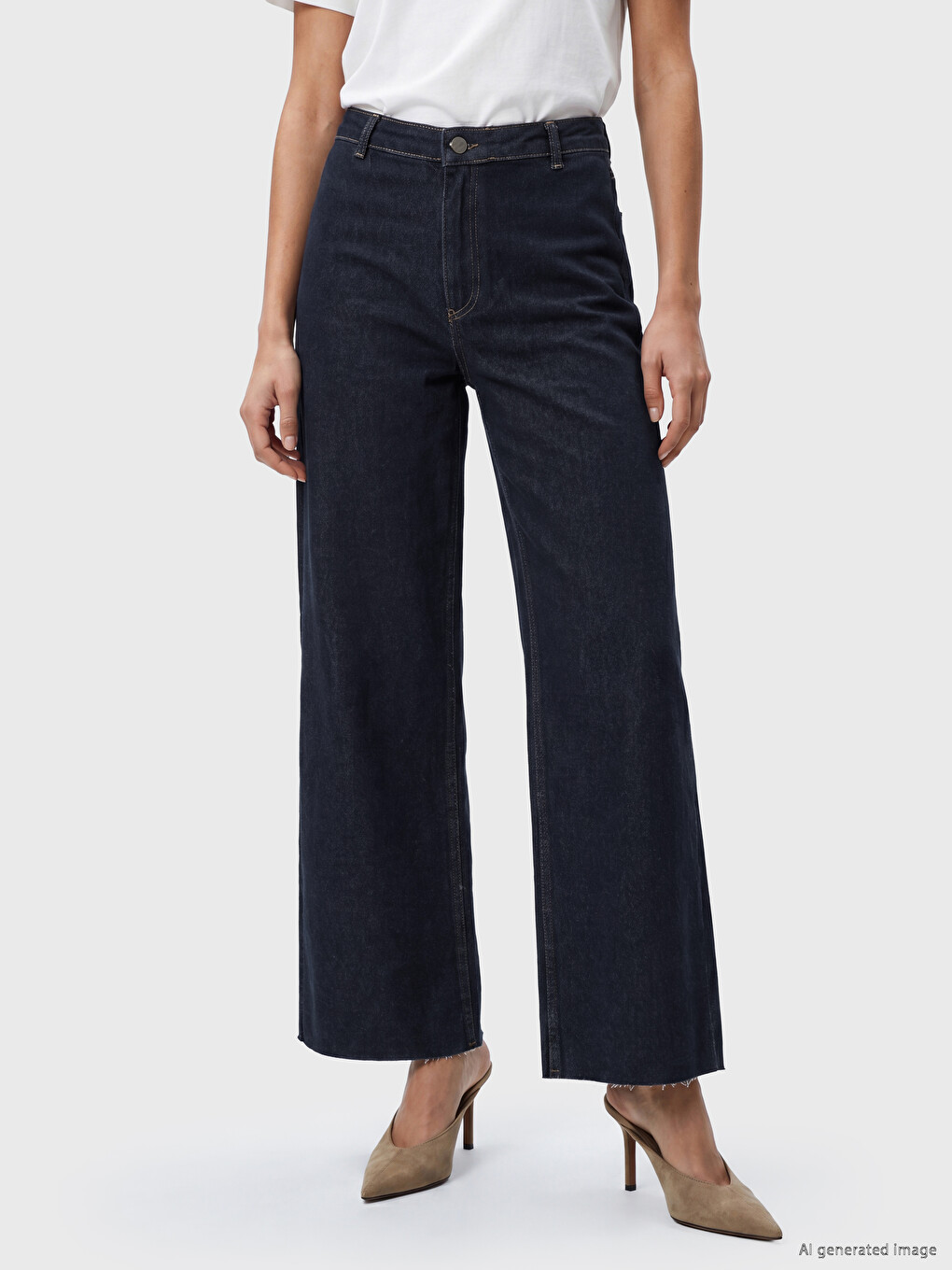 İndigo Yüksek Bel Wideleg Fit Kadın Jean Pantolon-1