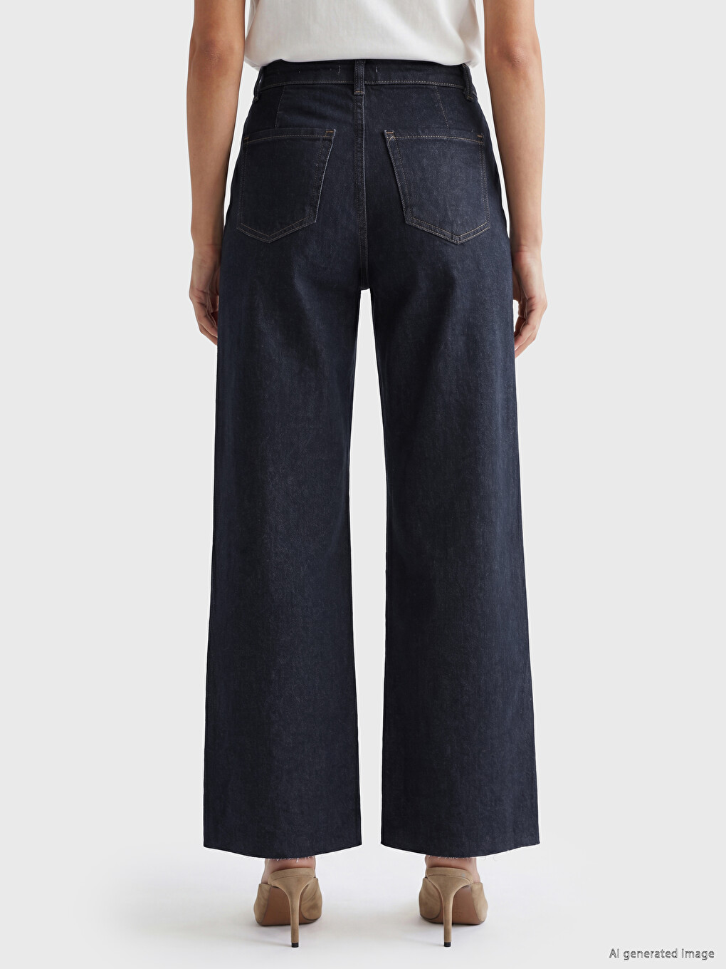 İndigo Yüksek Bel Wideleg Fit Kadın Jean Pantolon-3