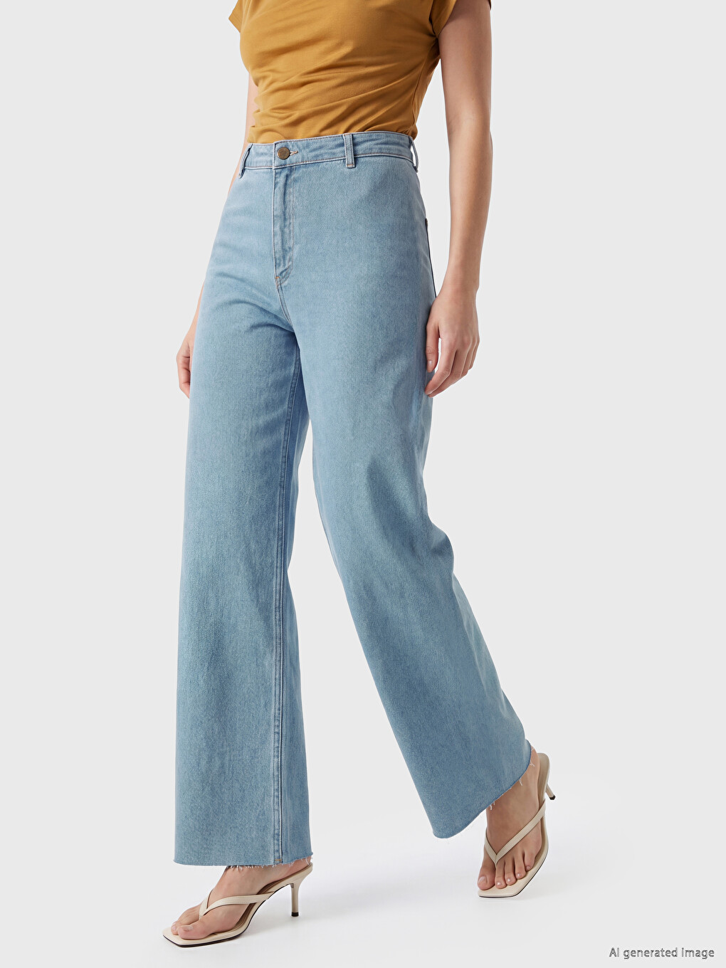 İndigo Yüksek Bel Wideleg Fit Kadın Jean Pantolon-1