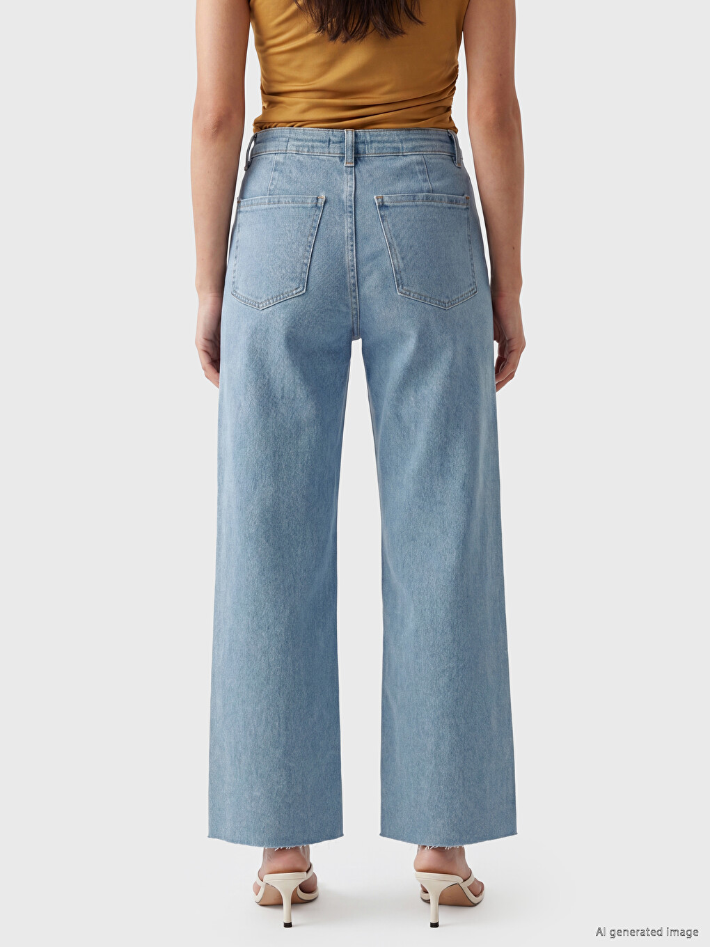 İndigo Yüksek Bel Wideleg Fit Kadın Jean Pantolon-3