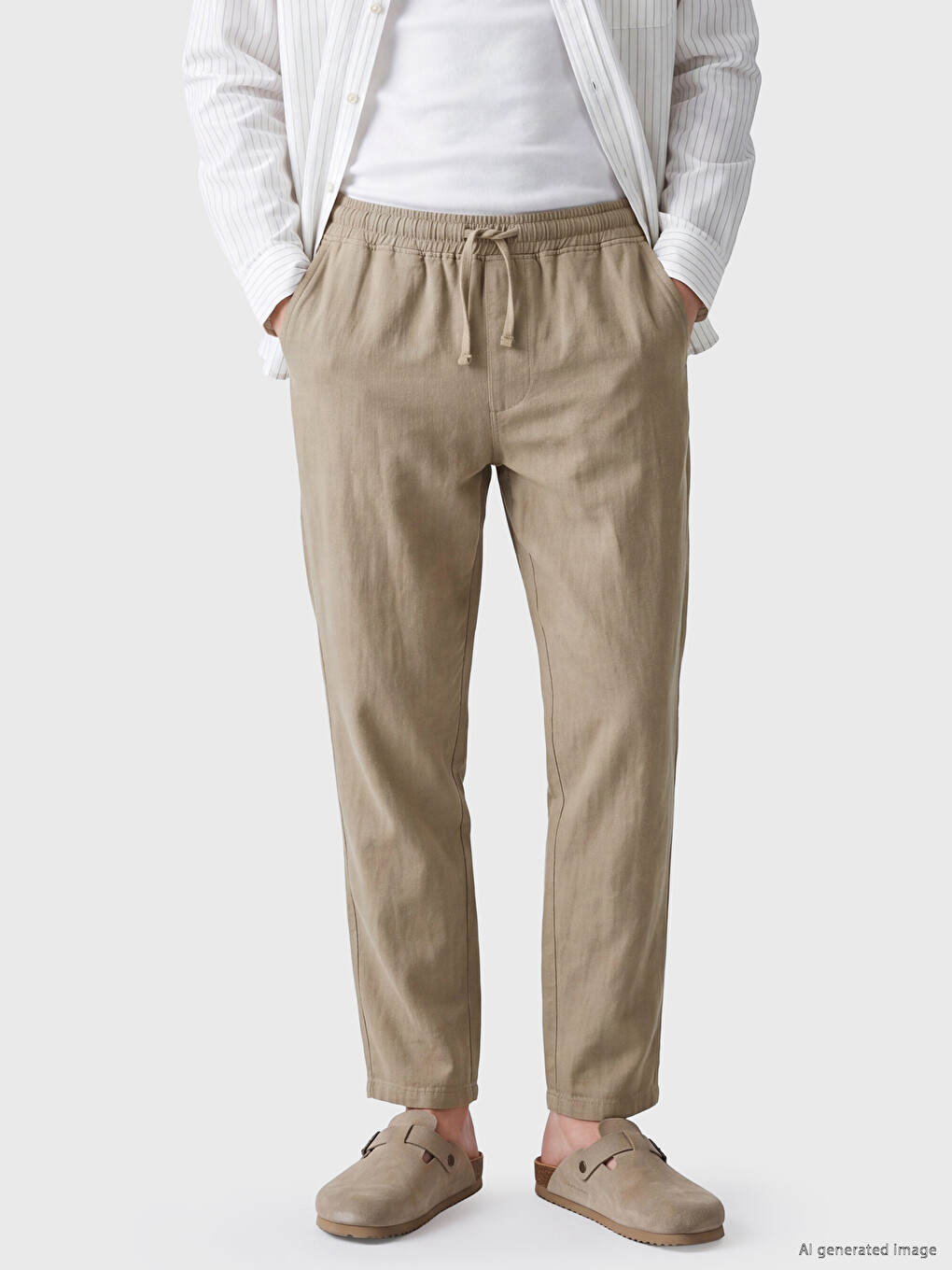 Kahverengi Regular Fit Beli Lastikli Erkek Pantolon