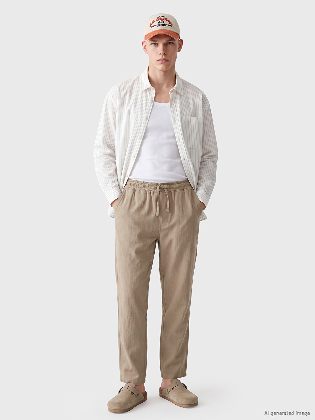 Kahverengi Regular Fit Beli Lastikli Erkek Pantolon-1