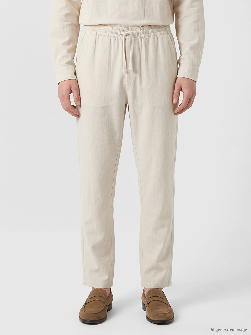 Bej Regular Fit Beli Lastikli Erkek Pantolon-1
