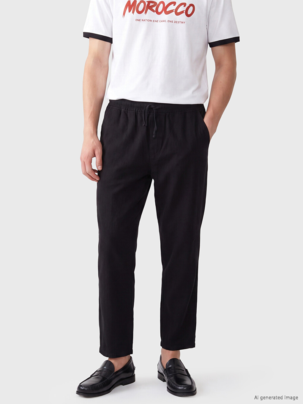 Siyah Regular Fit Beli Lastikli Erkek Pantolon