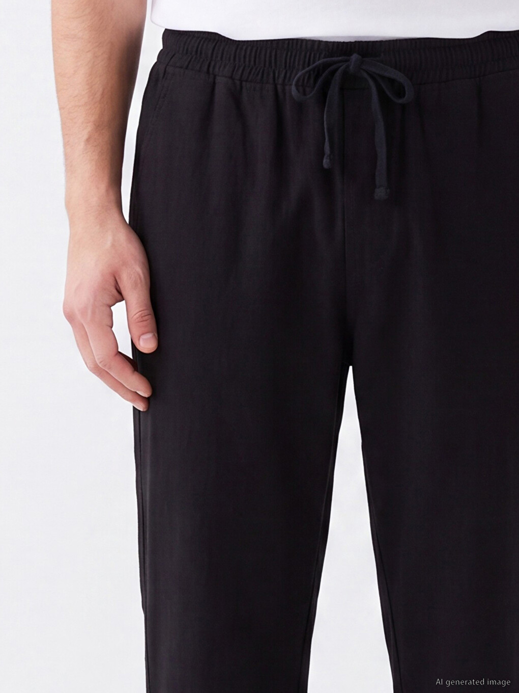 Siyah Regular Fit Beli Lastikli Erkek Pantolon-2