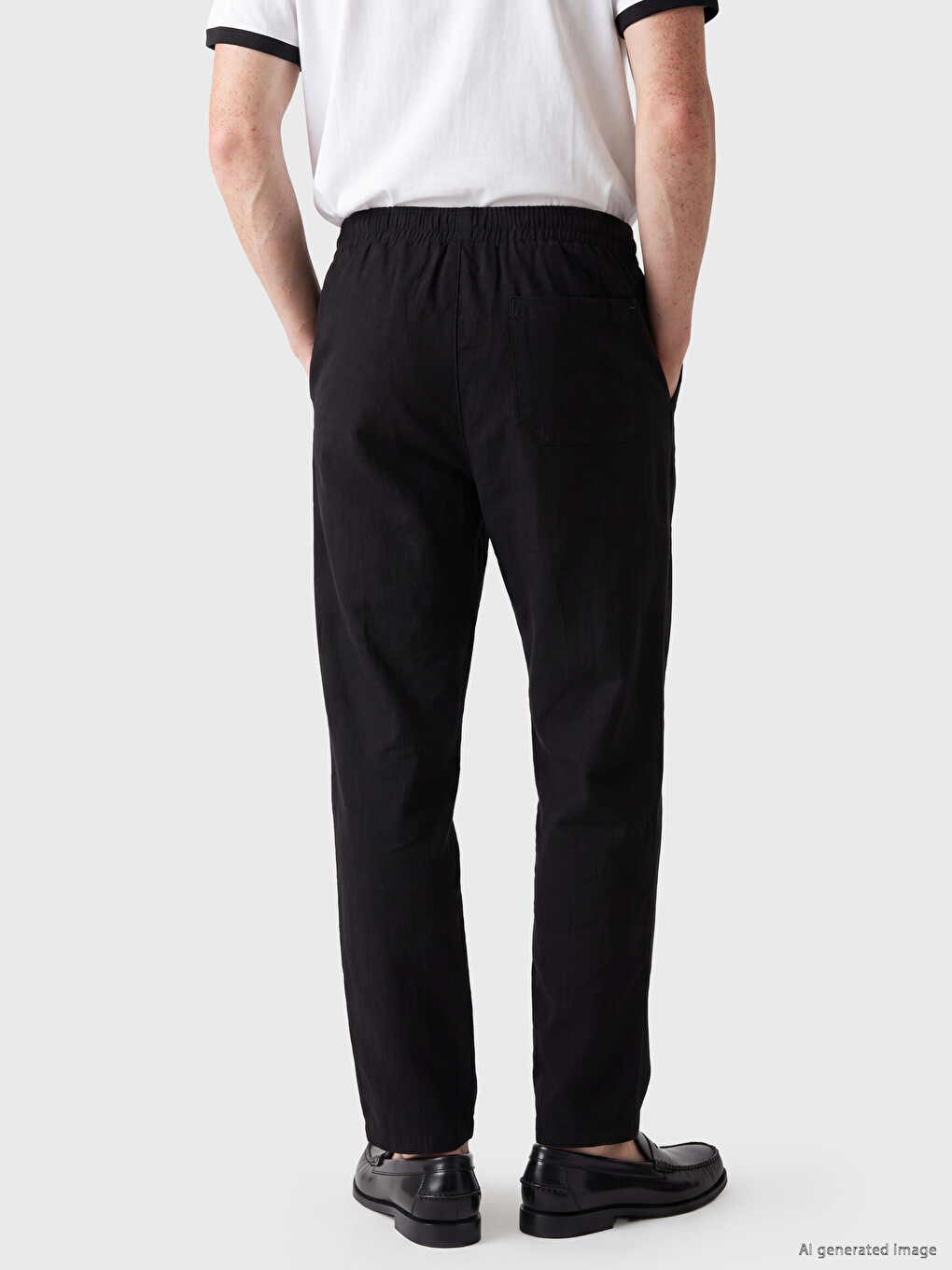Siyah Regular Fit Beli Lastikli Erkek Pantolon-3
