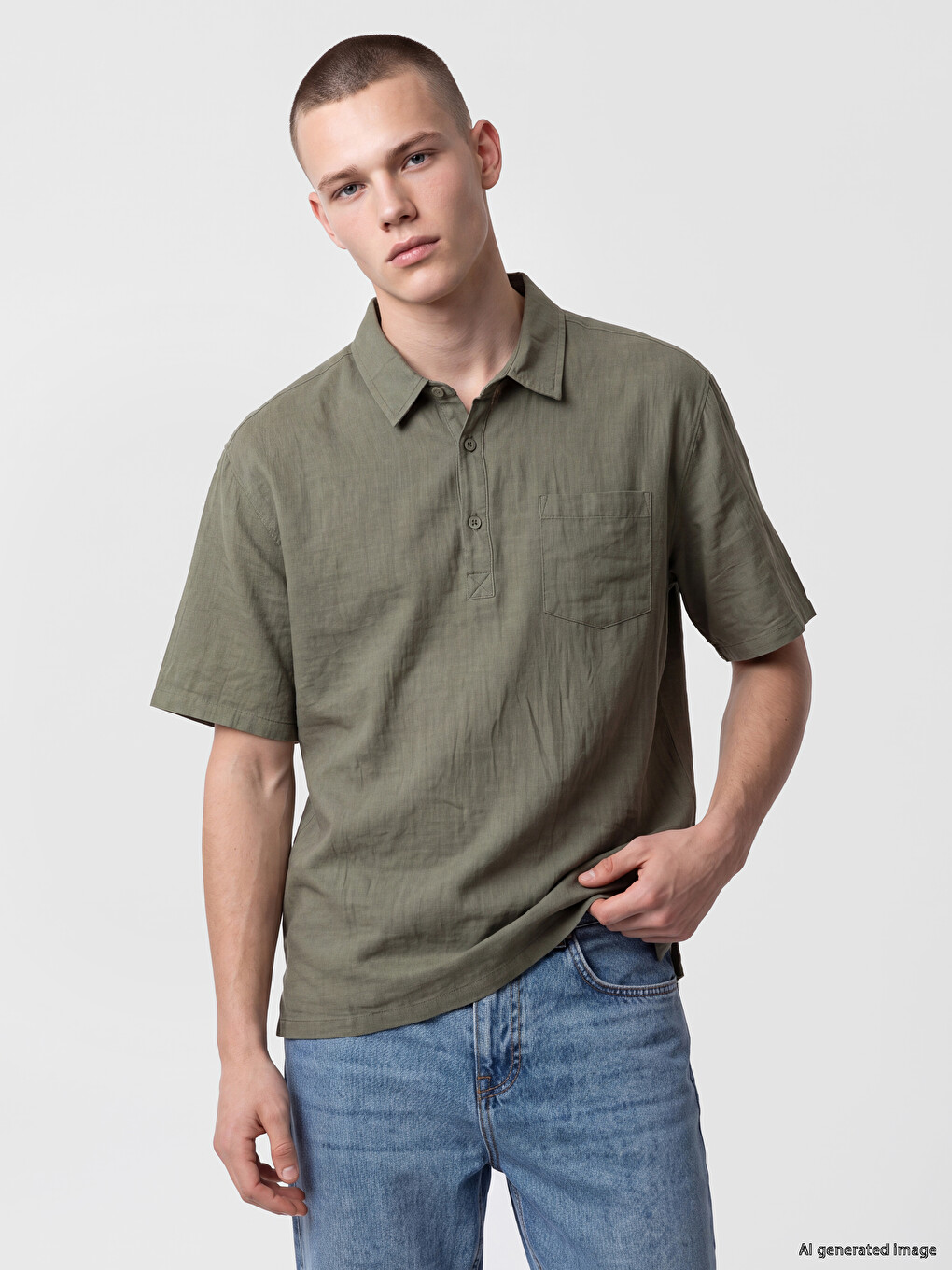 Haki Loose Fit Erkek Gömlek