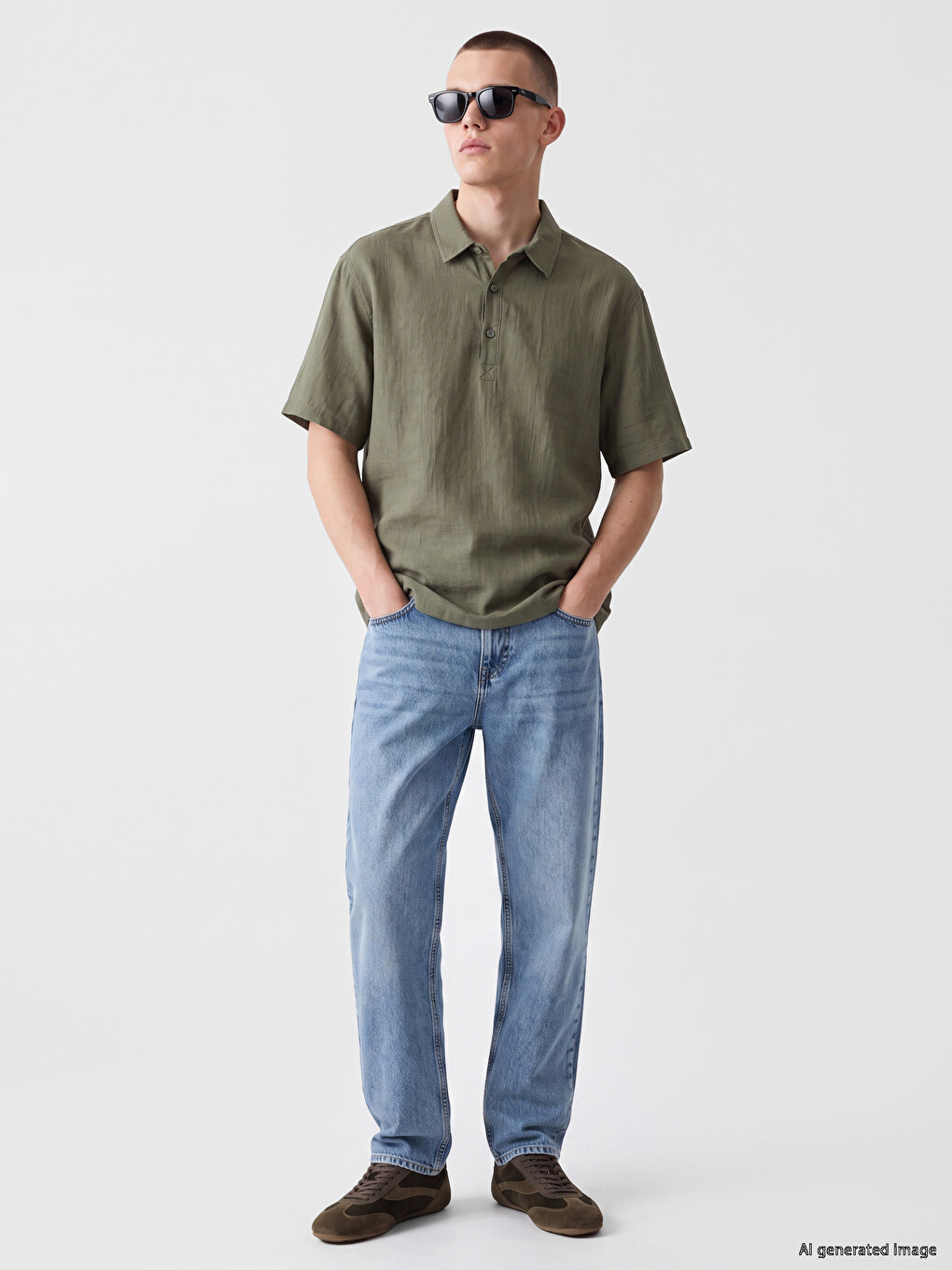 Haki Loose Fit Erkek Gömlek-1