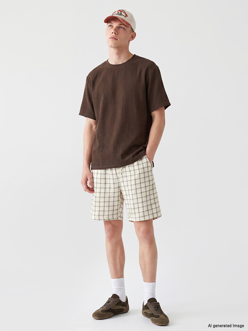 Loose Fit Checked Men's Shorts-1