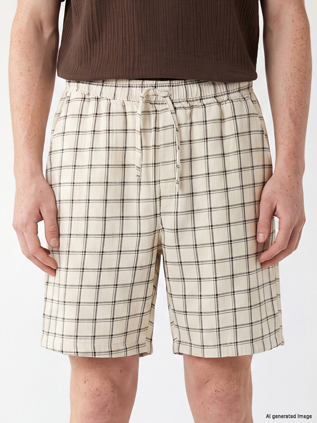 Loose Fit Checked Men's Shorts-2