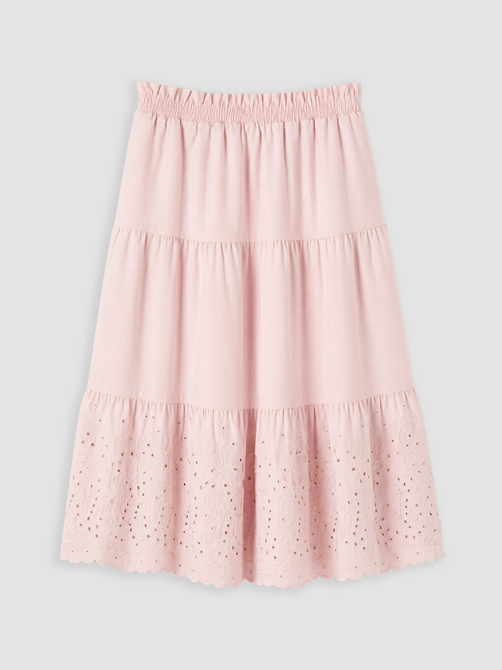 Pembe Beli Lastikli Nakışlı Kız Çocuk Etek
