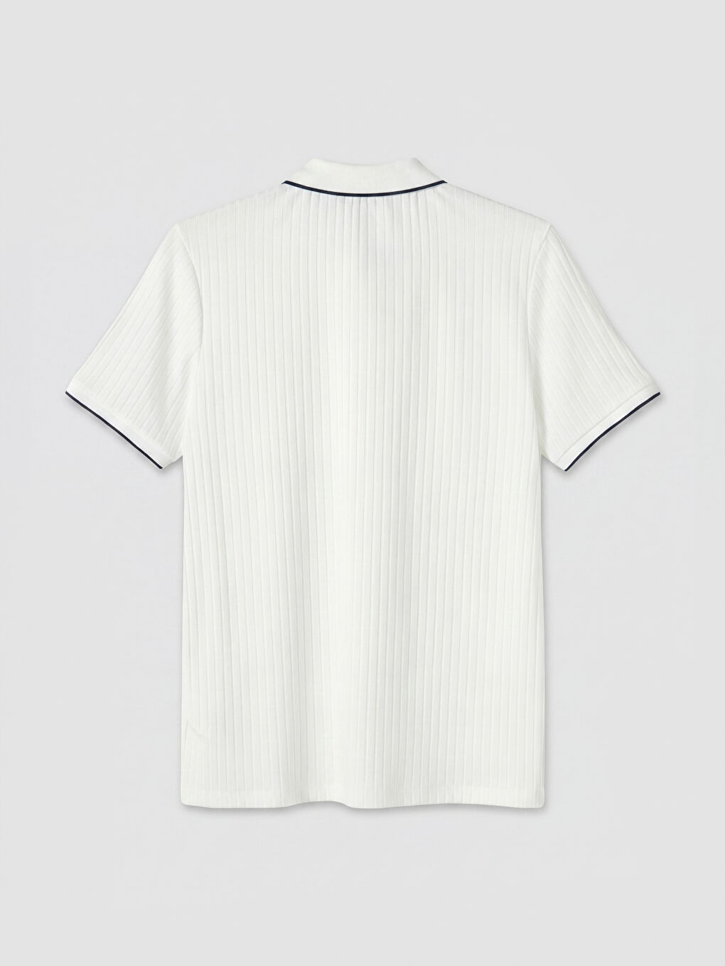 Beyaz Polo Yaka Çizgili Erkek Tişört-1