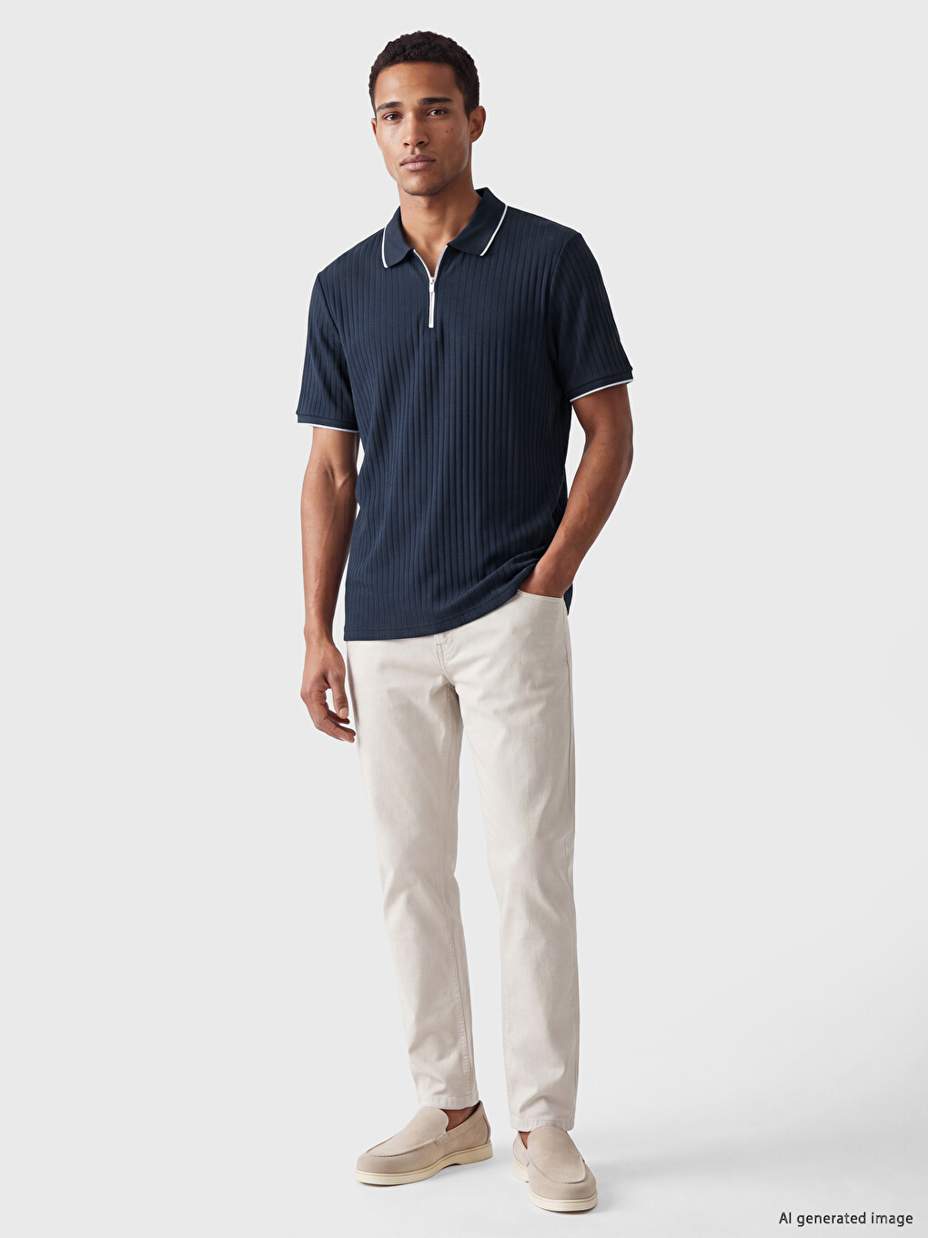 İndigo Standart Fit Fermuarlı Polo Yaka Erkek Triko Tişört-1