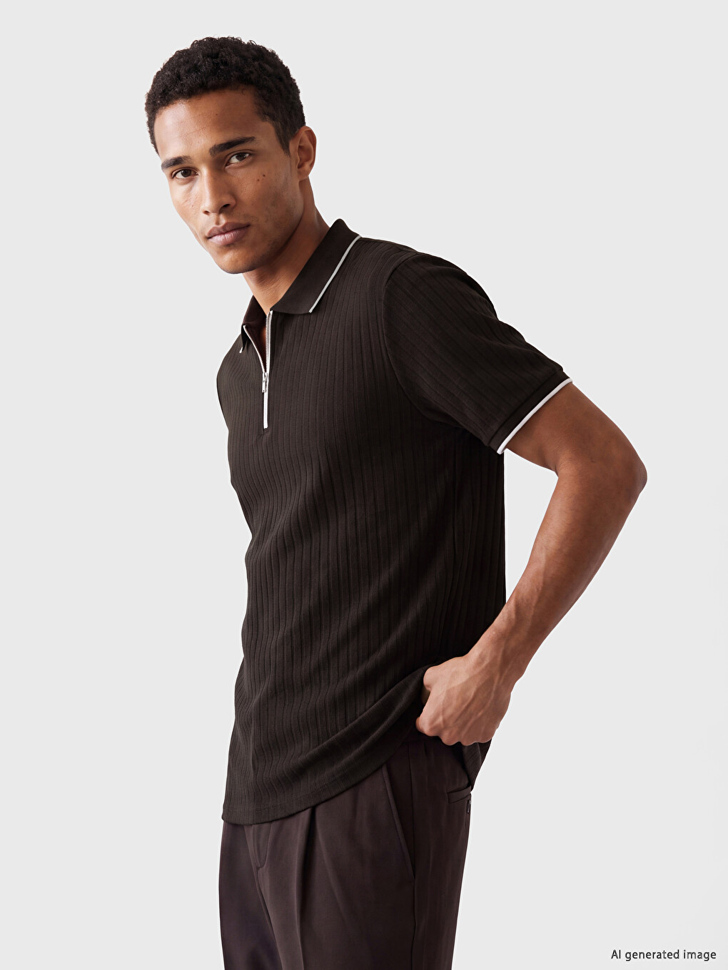 T-shirt Me Jakë Polo, E Rregullt, Me Gjysmë-zinxhir Për Burra