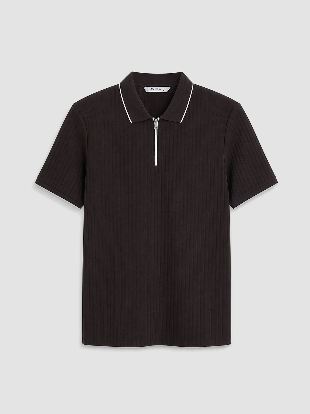 Kahverengi Fermuarlı Standart Fit Polo Yaka Erkek Tişört-4