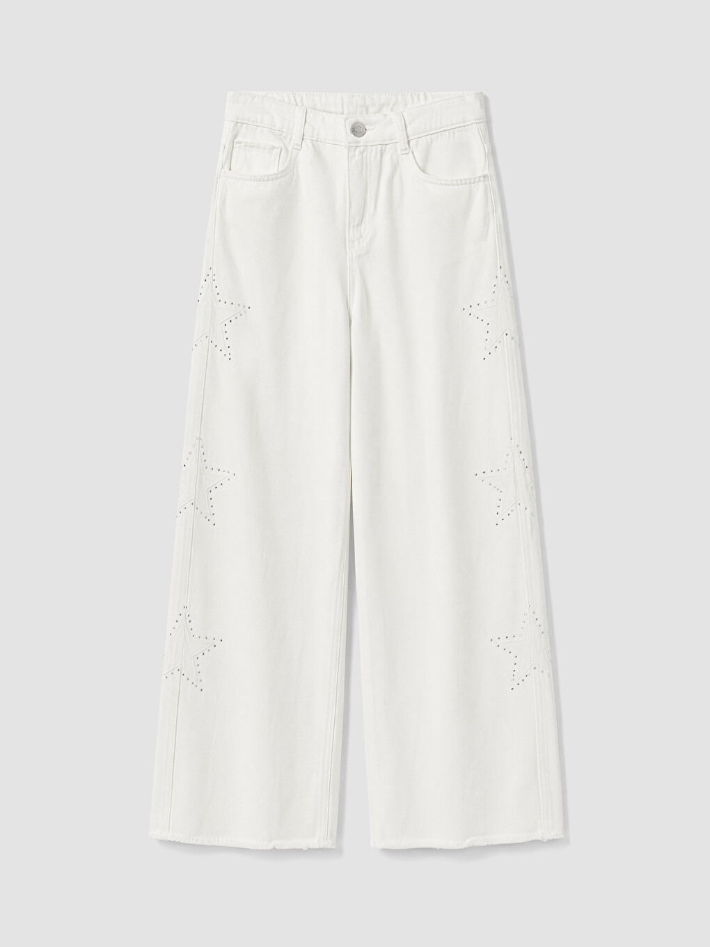 Beyaz Wideleg Taşlı Kız Çocuk Jean Pantolon
