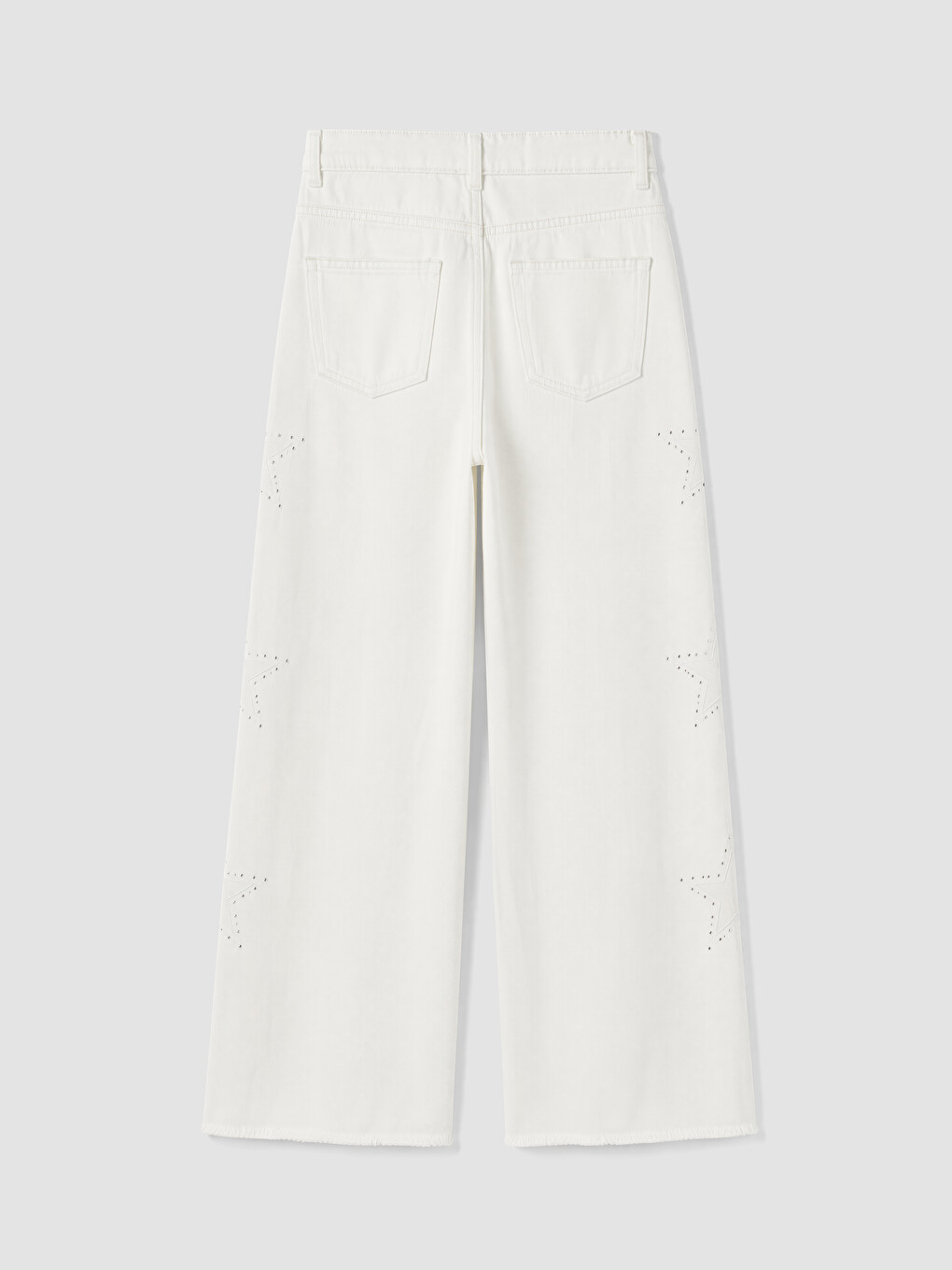Beyaz Wideleg Taşlı Kız Çocuk Jean Pantolon-1