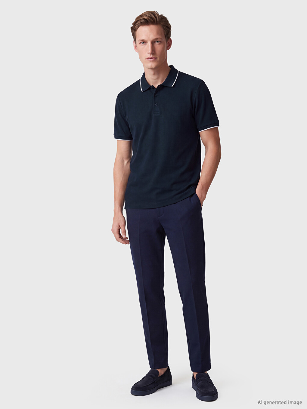T-shirt Texturé À Col Polo Pour Homme-1