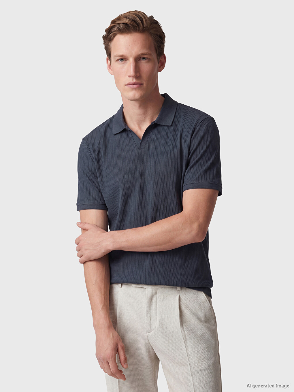 İndigo Polo Yaka Fitilli Erkek Tişört