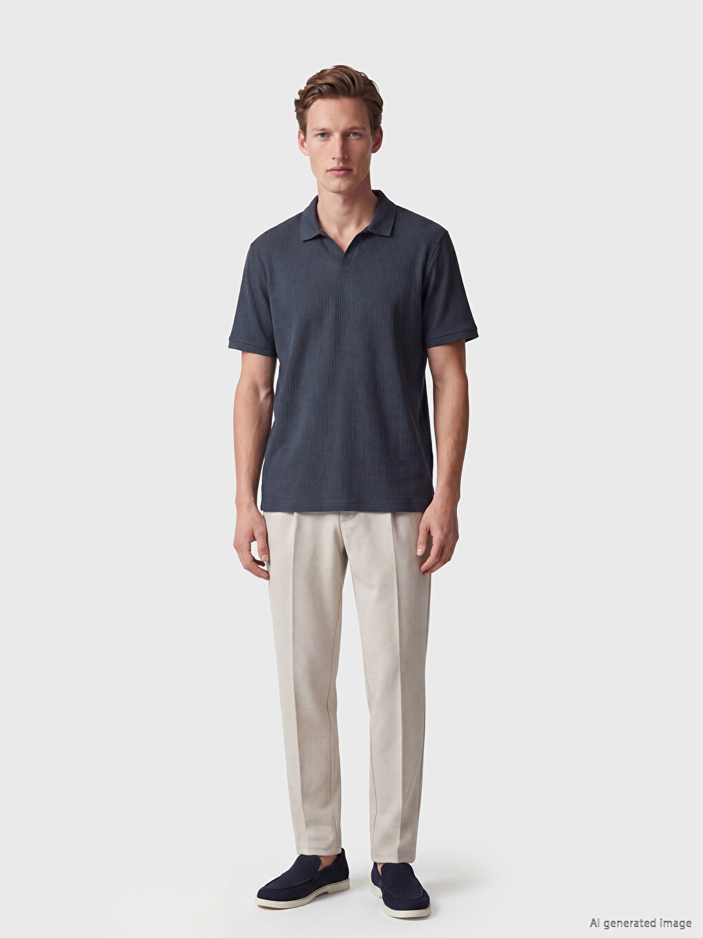 İndigo Polo Yaka Fitilli Erkek Tişört-1