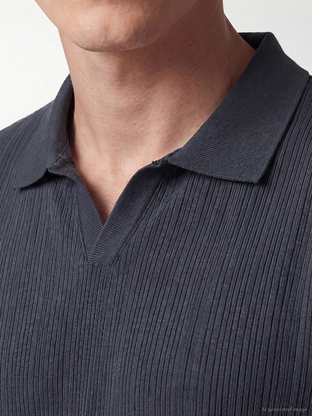 İndigo Polo Yaka Fitilli Erkek Tişört-2