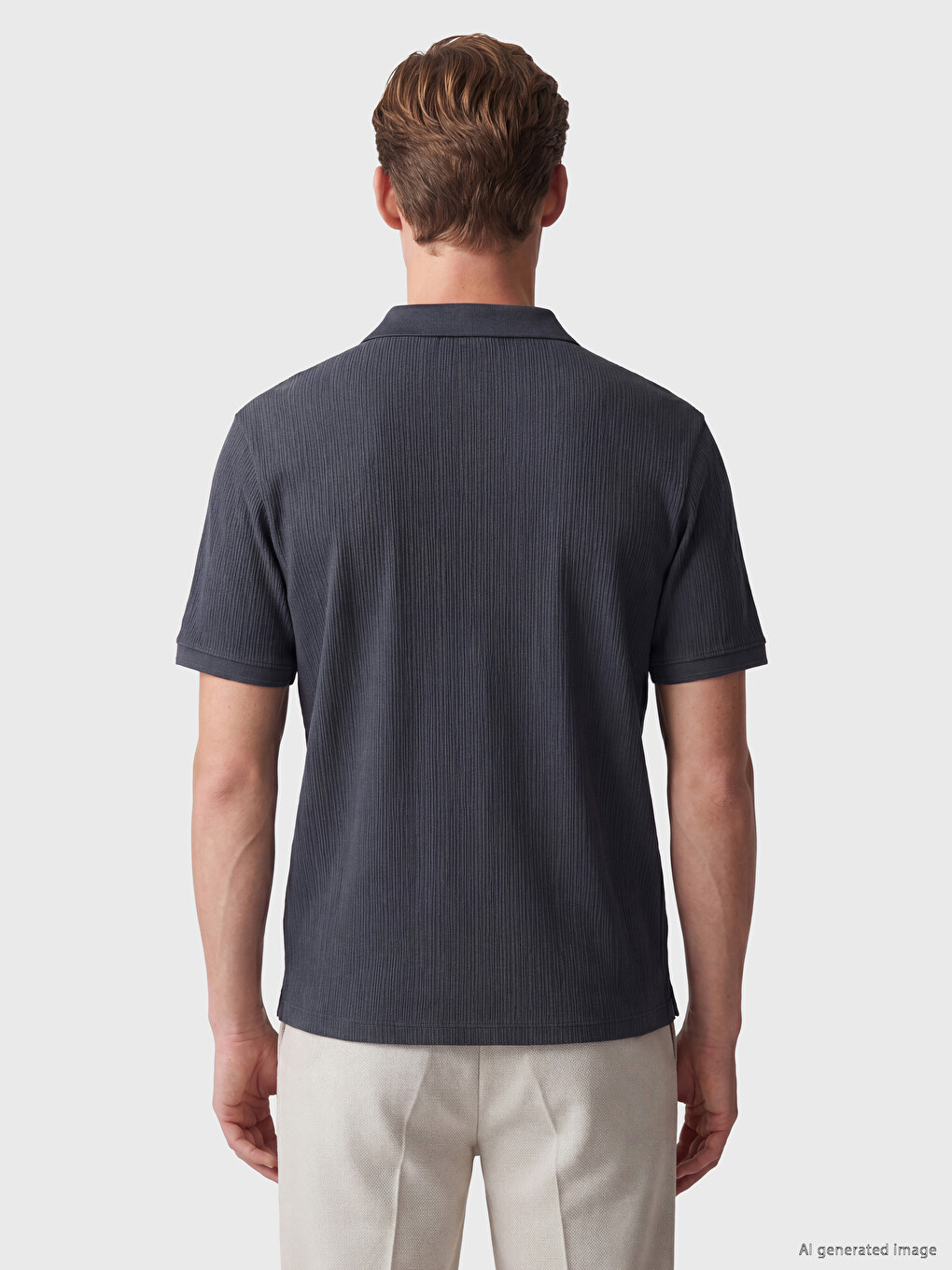 İndigo Polo Yaka Fitilli Erkek Tişört-3