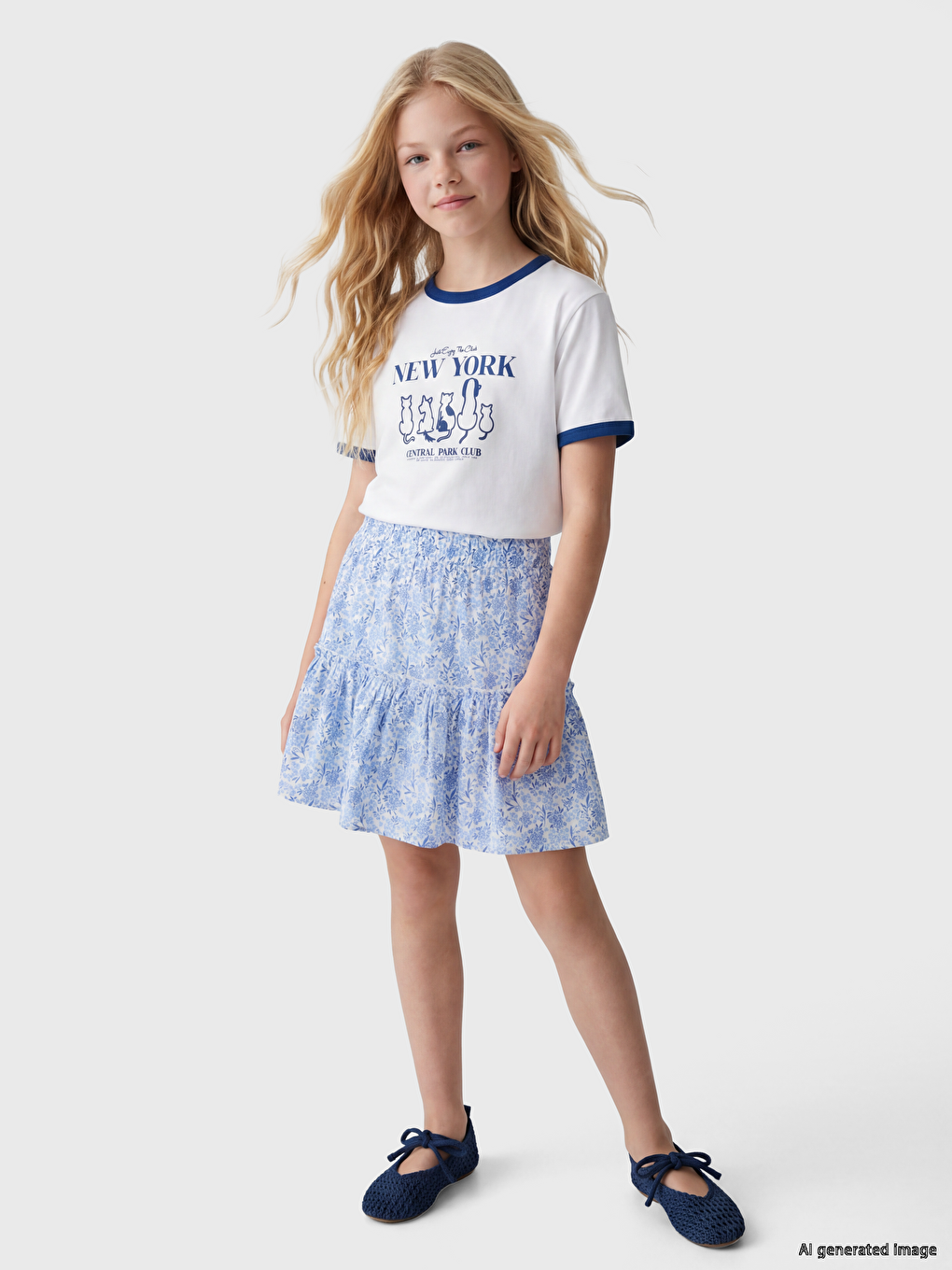 Printed Girls' Layered Skirt