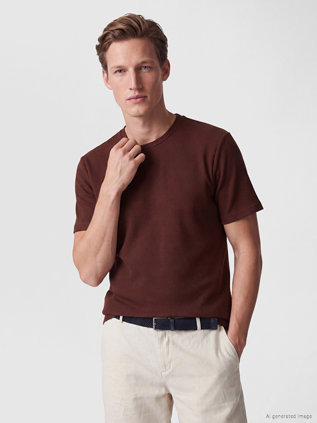 T-shirt Homme Col Rond Gaufre