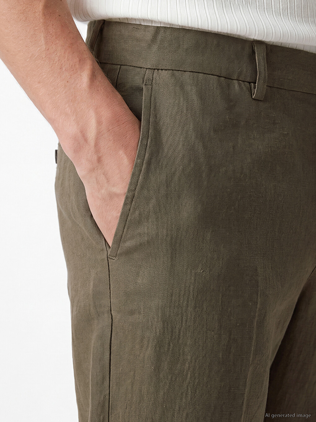 Regular Fit %100 Keten Erkek Pantolon-2