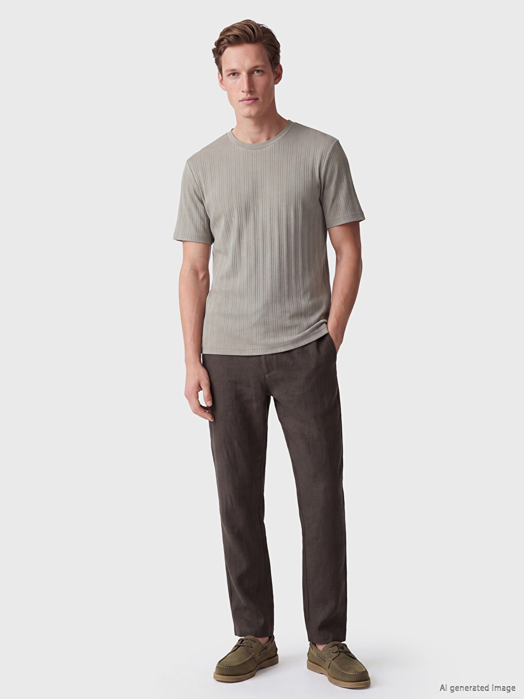 Kahverengi Regular Fit %100 Keten Erkek Pantolon-1
