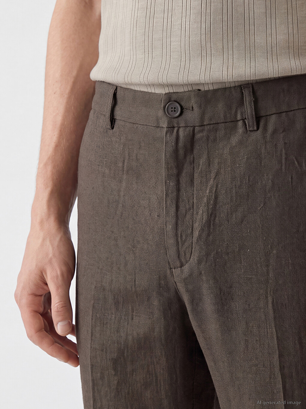 Kahverengi Regular Fit %100 Keten Erkek Pantolon-2