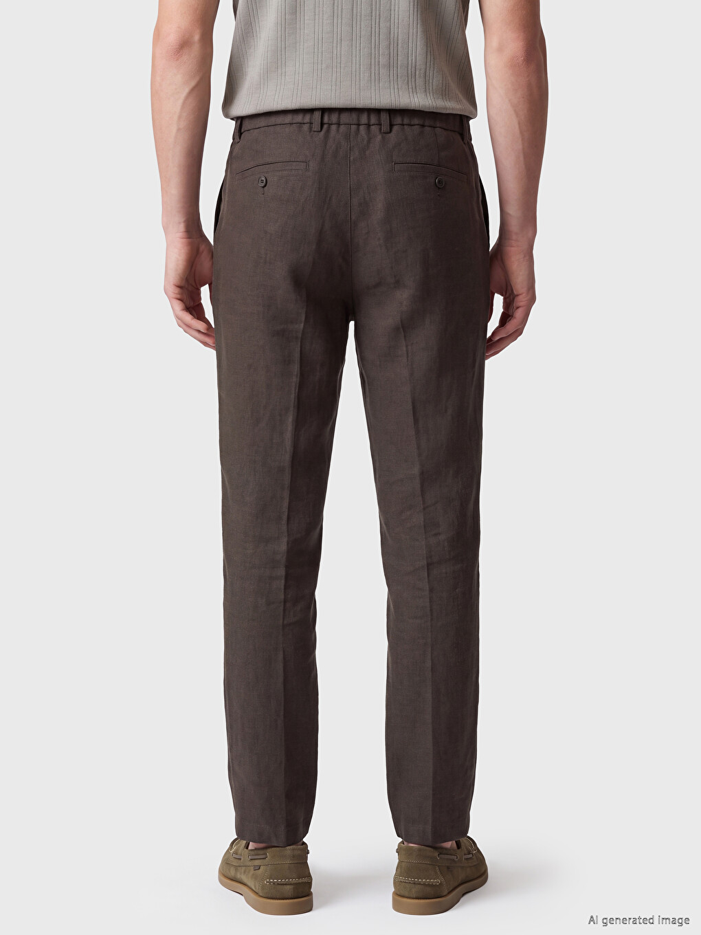 Kahverengi Regular Fit %100 Keten Erkek Pantolon-3