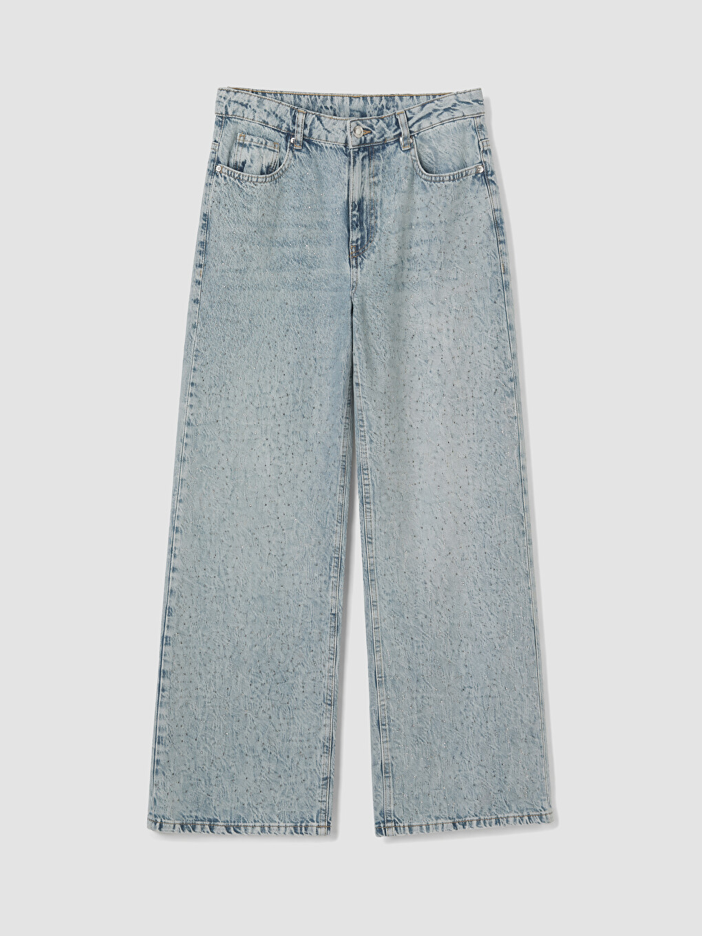 Mavi Taşlı Wideleg Kadın Jean Pantolon-4