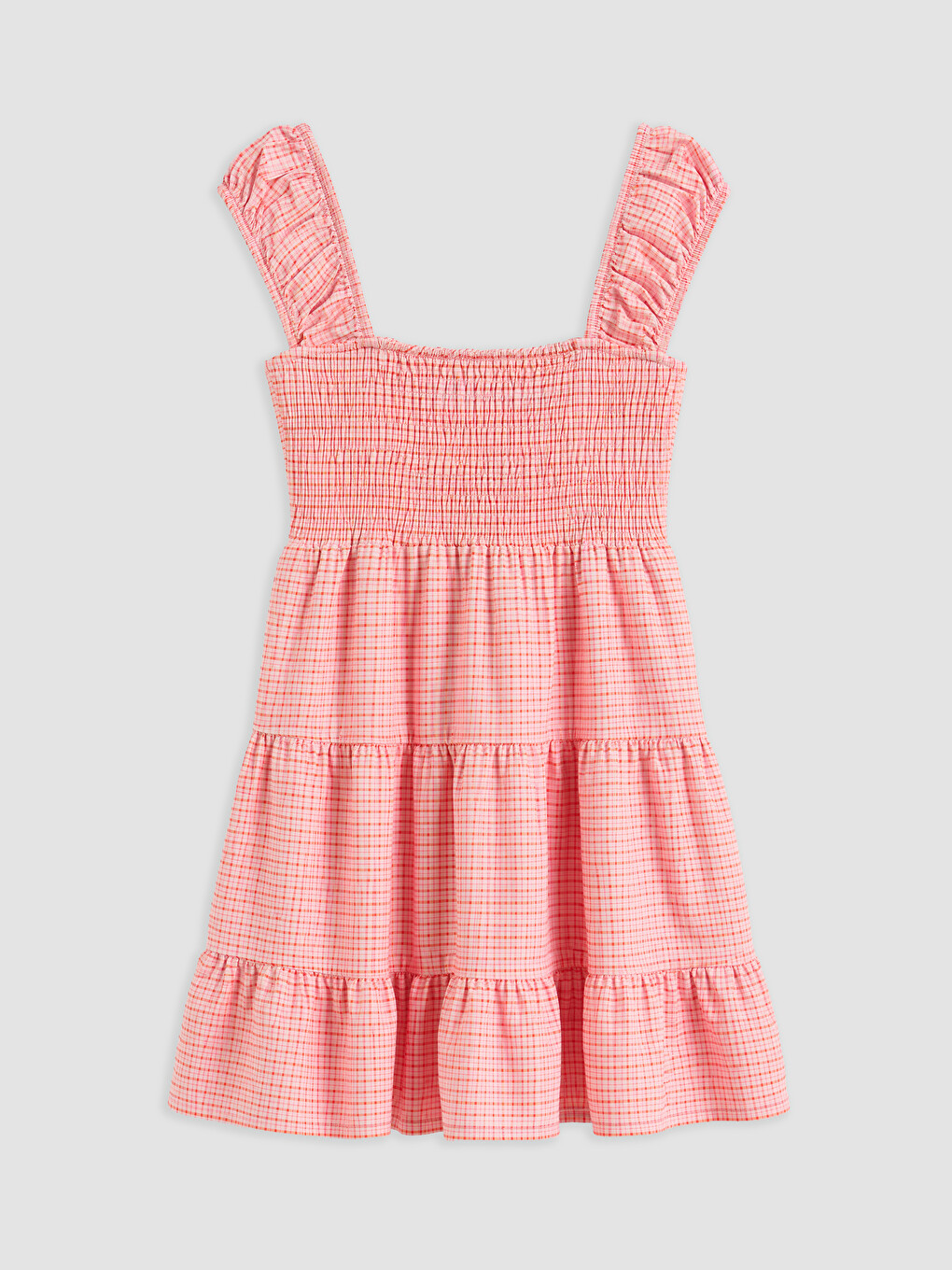Pembe Kare Yaka Ekose Katkat Mini Elbise-1