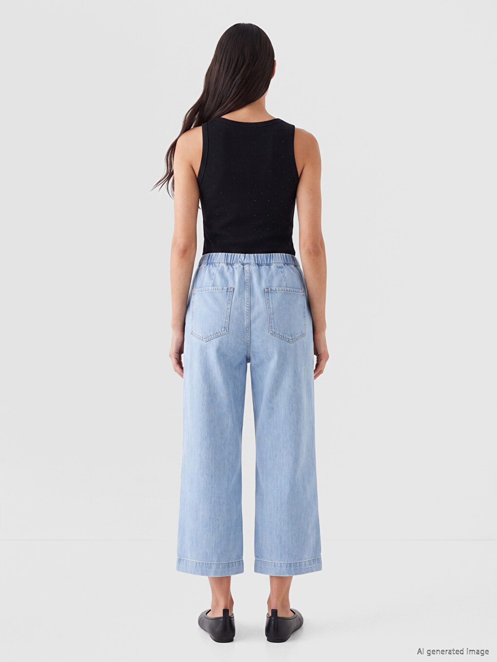 İndigo Beli Lastikli Kadın Jean Kapri-3