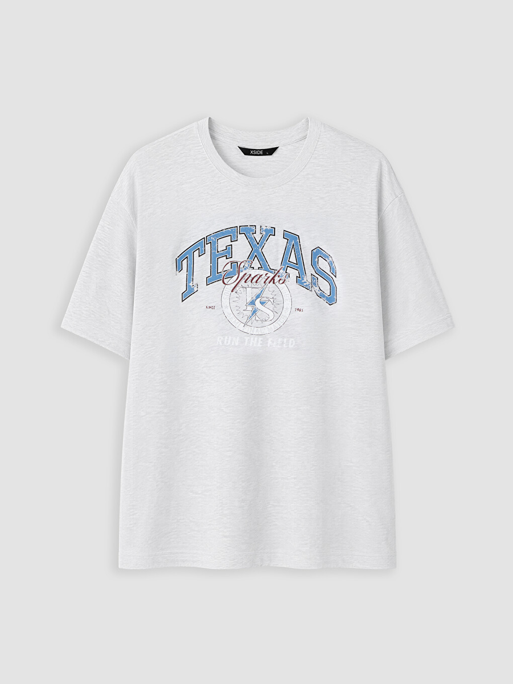Beyaz Bisiklet Yaka Texas Baskılı Erkek Tişört-4