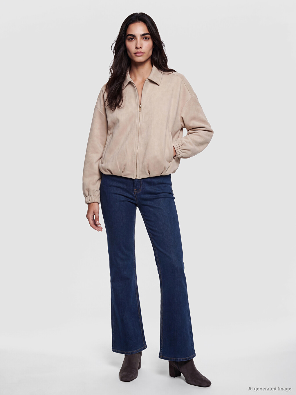 Shirt Collar Suede Look Women's Jacket-1