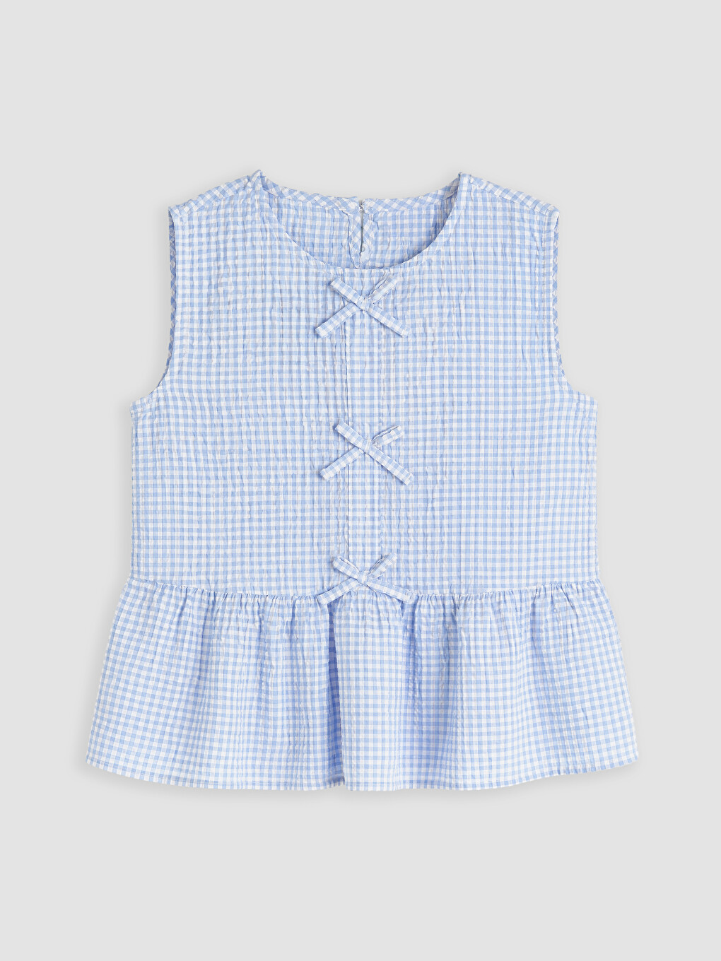 Mavi Fiyonk Detaylı Kız Çocuk Peplum Gömlek
