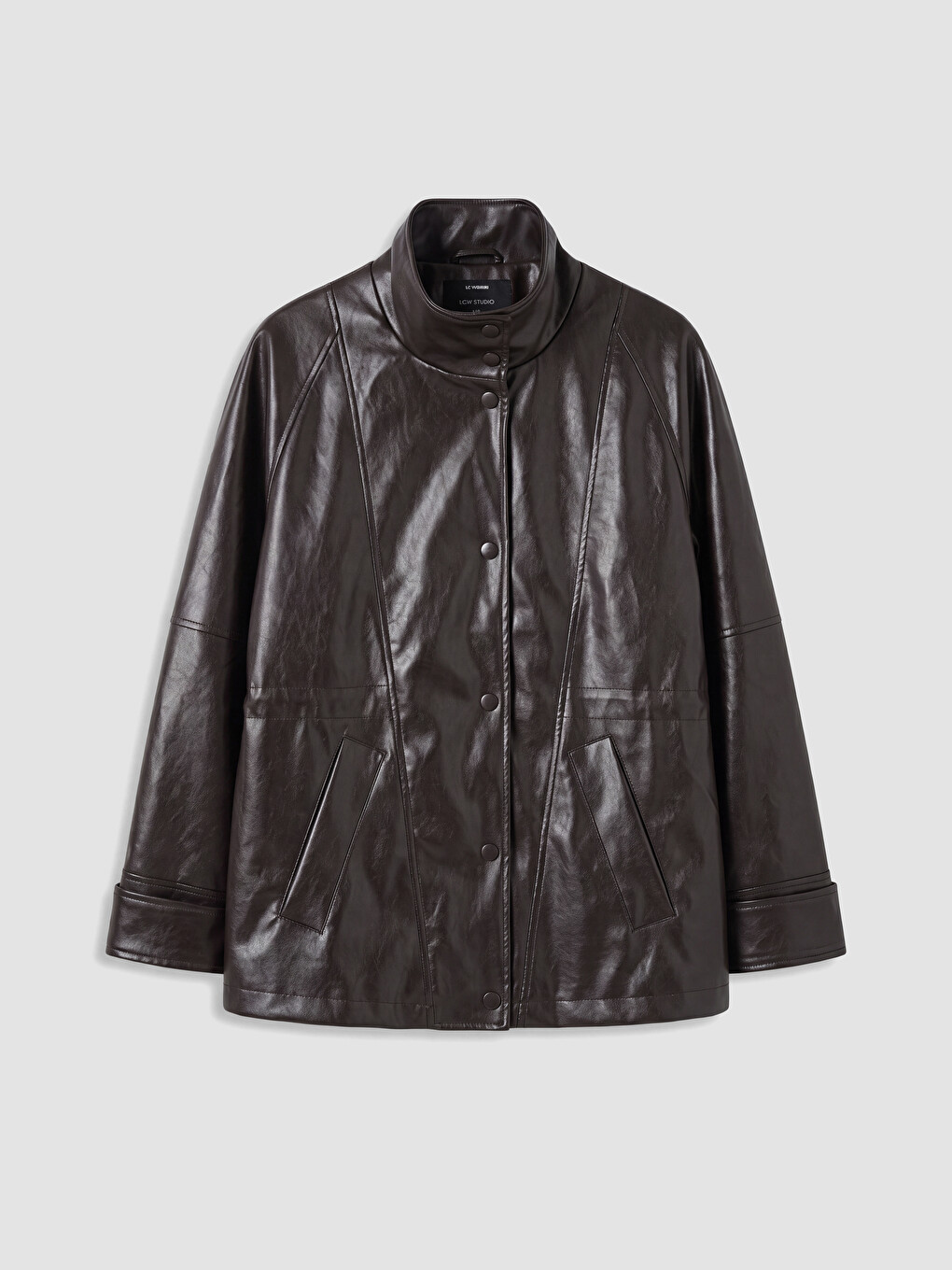 Mock Neck Women's Faux Leather Jacket-5