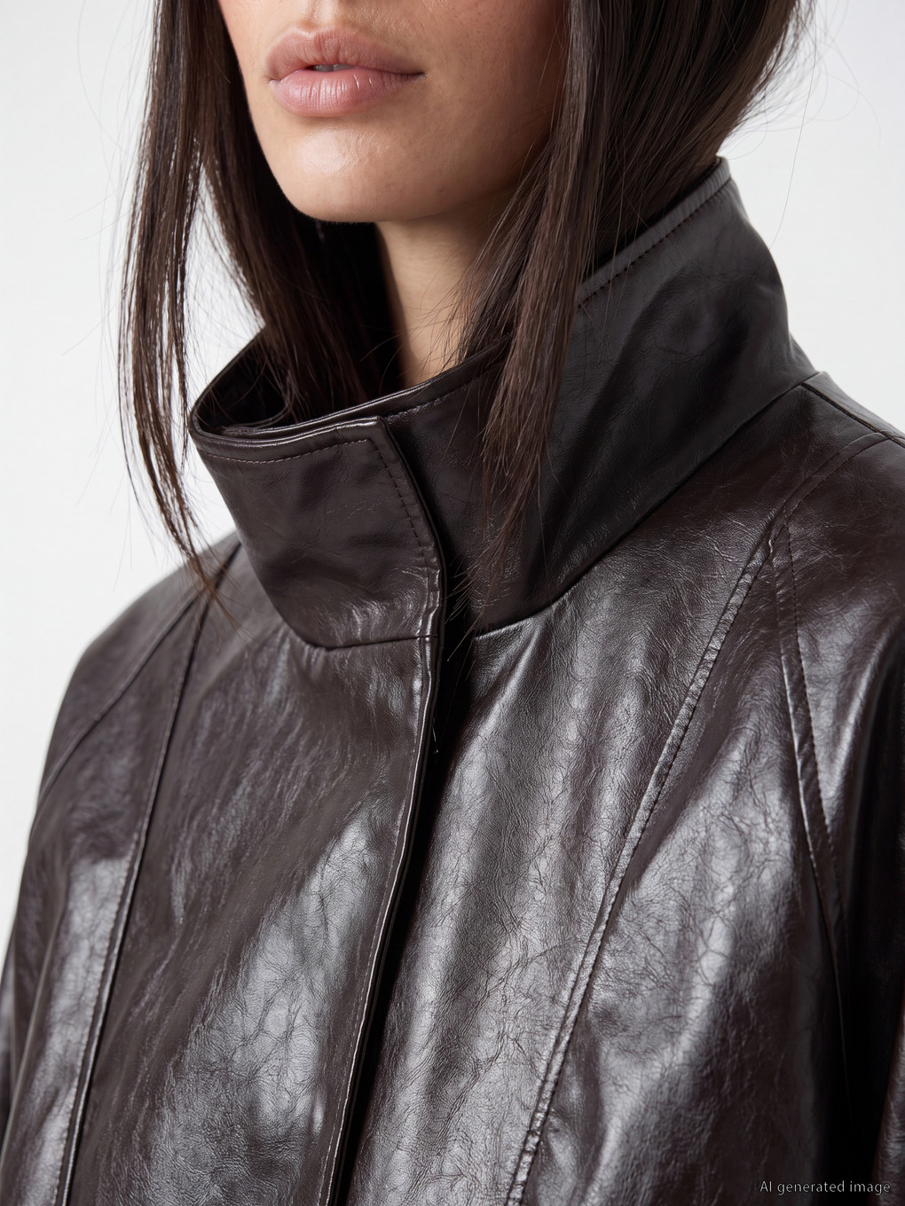 Mock Neck Women's Faux Leather Jacket-2