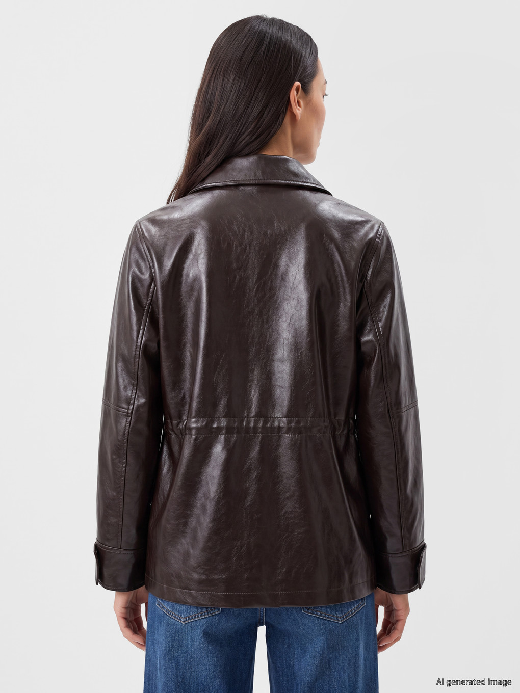 Mock Neck Women's Faux Leather Jacket-4