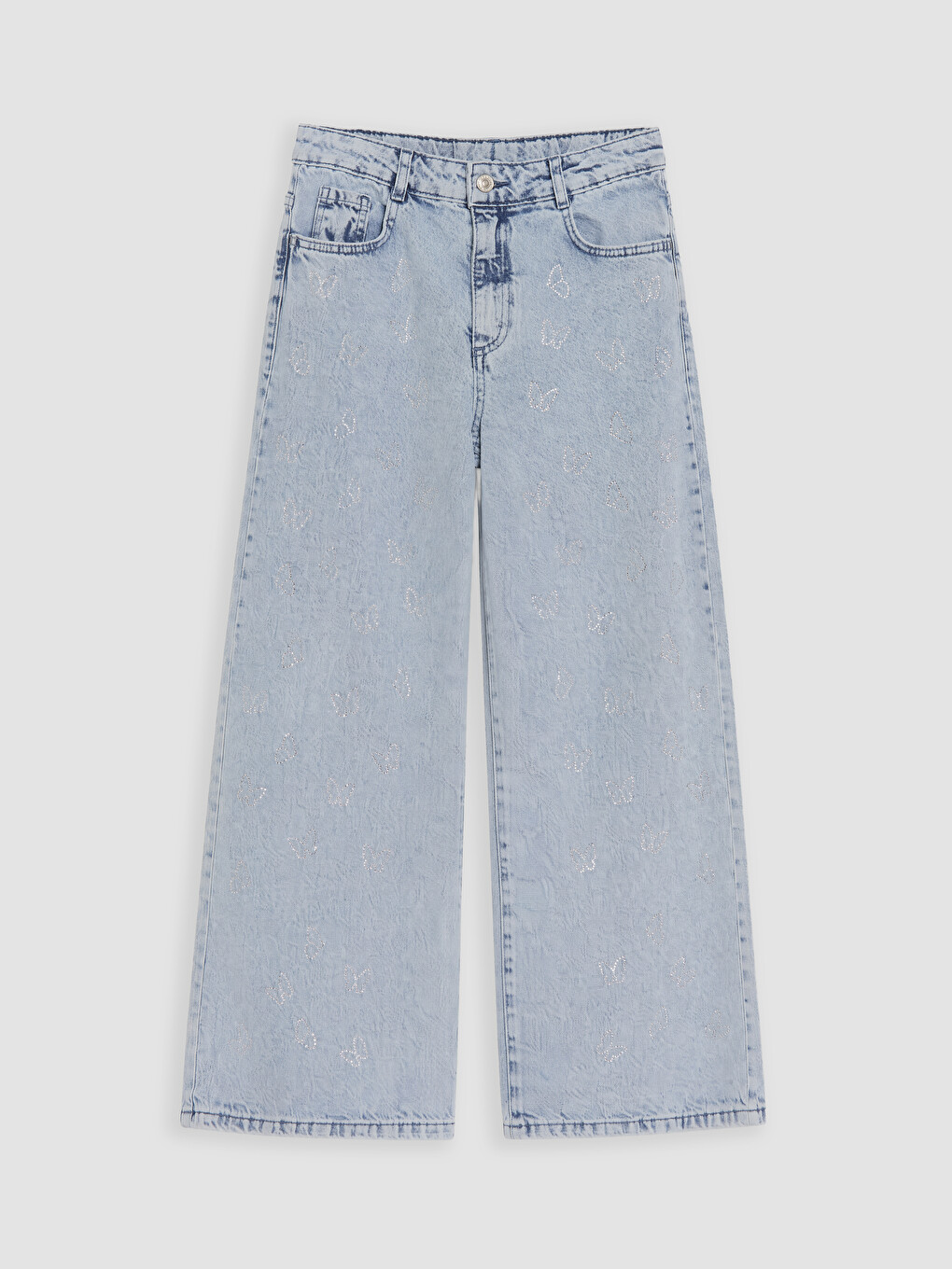 Mavi Wideleg Taşlı Kız Çocuk Jean Pantolon
