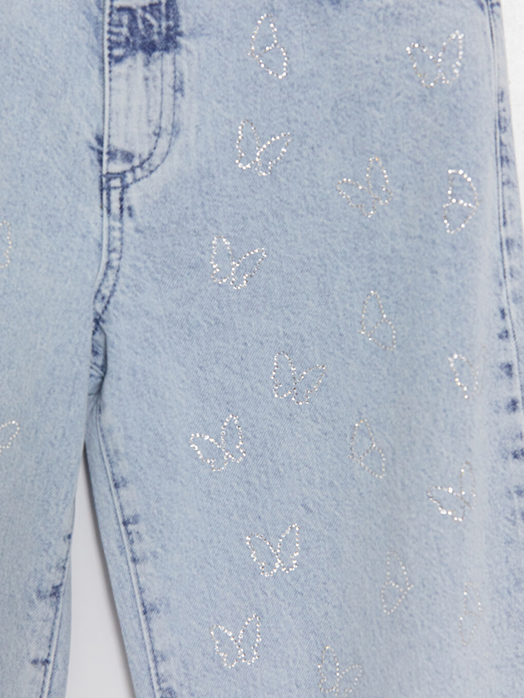 Mavi Wideleg Taşlı Kız Çocuk Jean Pantolon-3