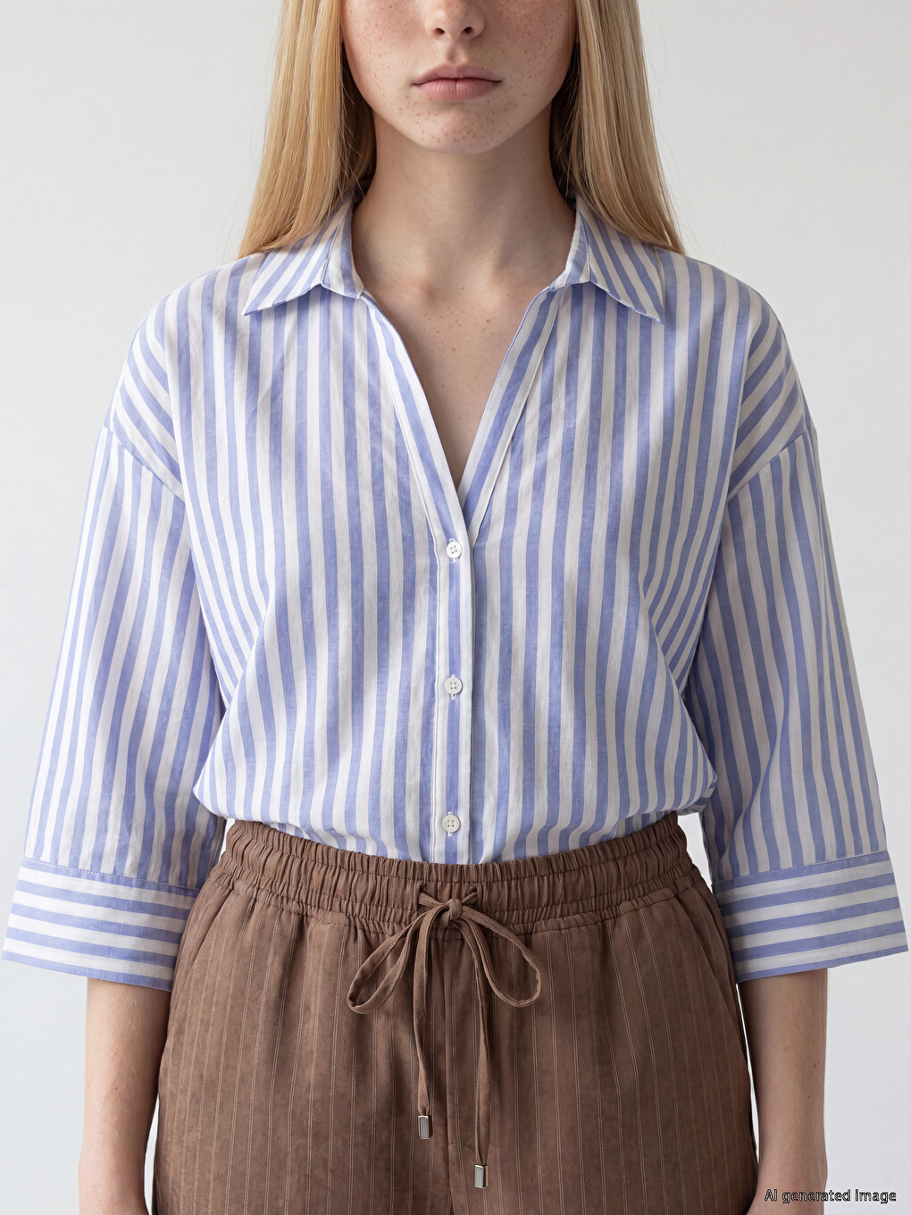 Striped Linen Blend Women's Shirt-2