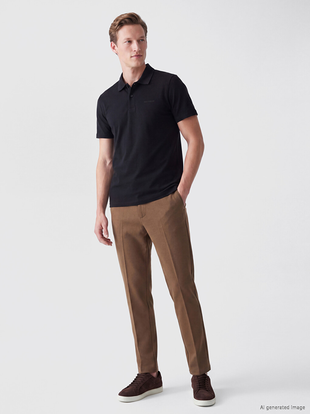 Siyah Standart Fit Polo Yaka Penye Erkek Tişört-1
