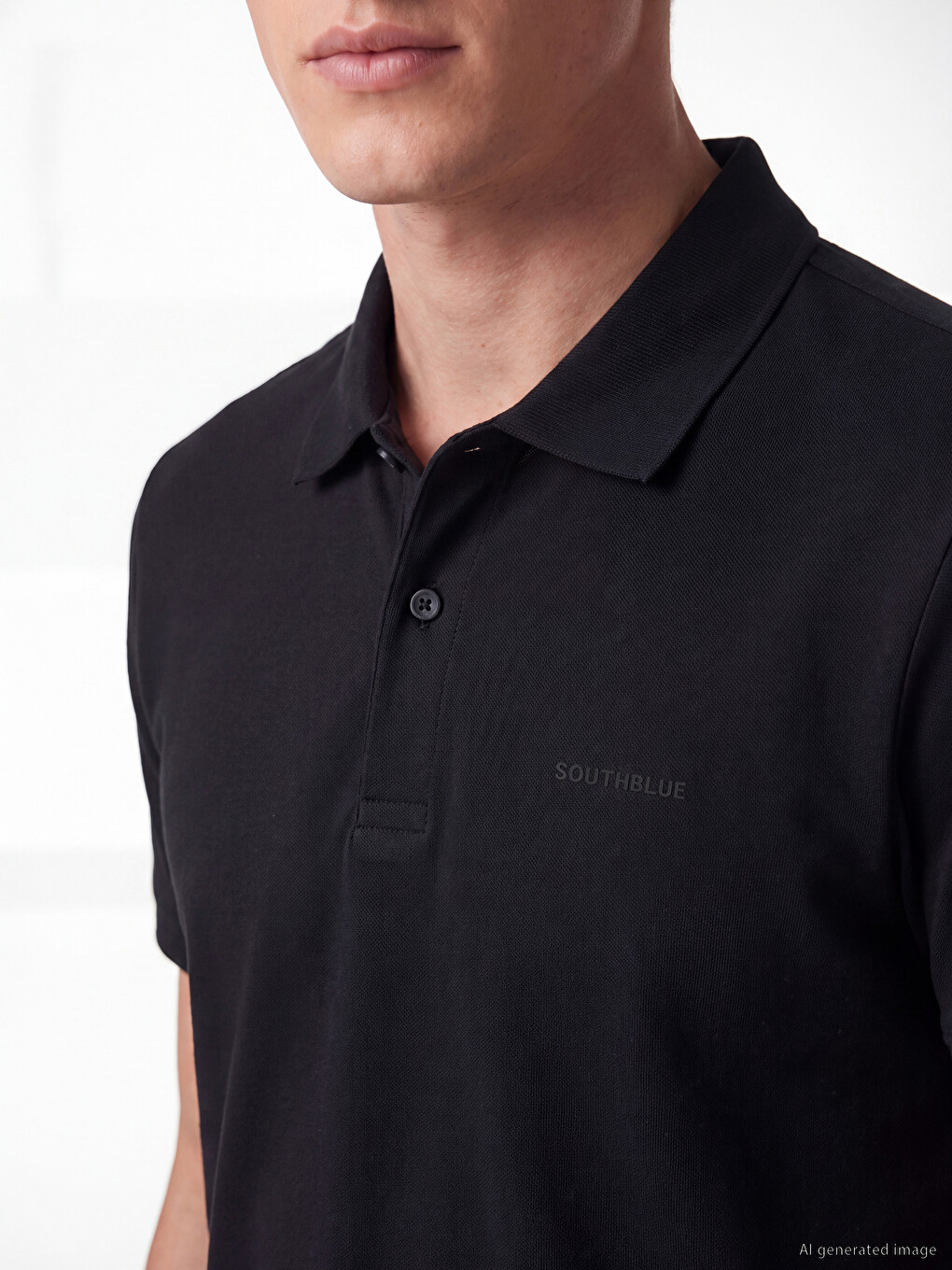 Siyah Standart Fit Polo Yaka Penye Erkek Tişört-2