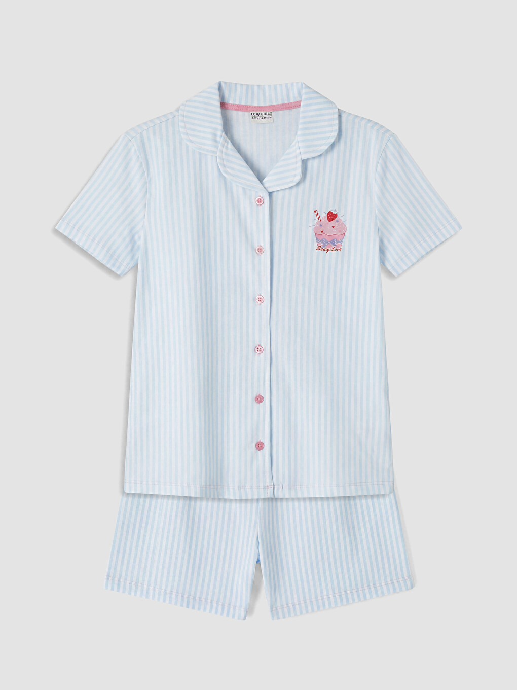 Beyaz Gömlek Yaka Kız Çocuk Şortlu Pijama Takımı