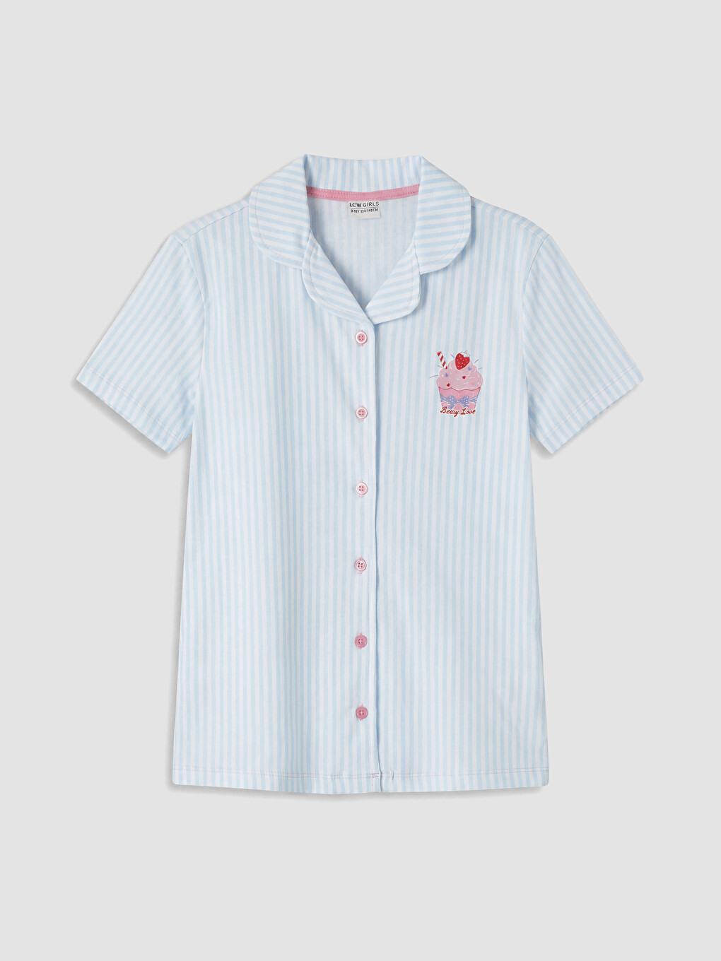 Beyaz Gömlek Yaka Kız Çocuk Şortlu Pijama Takımı-1