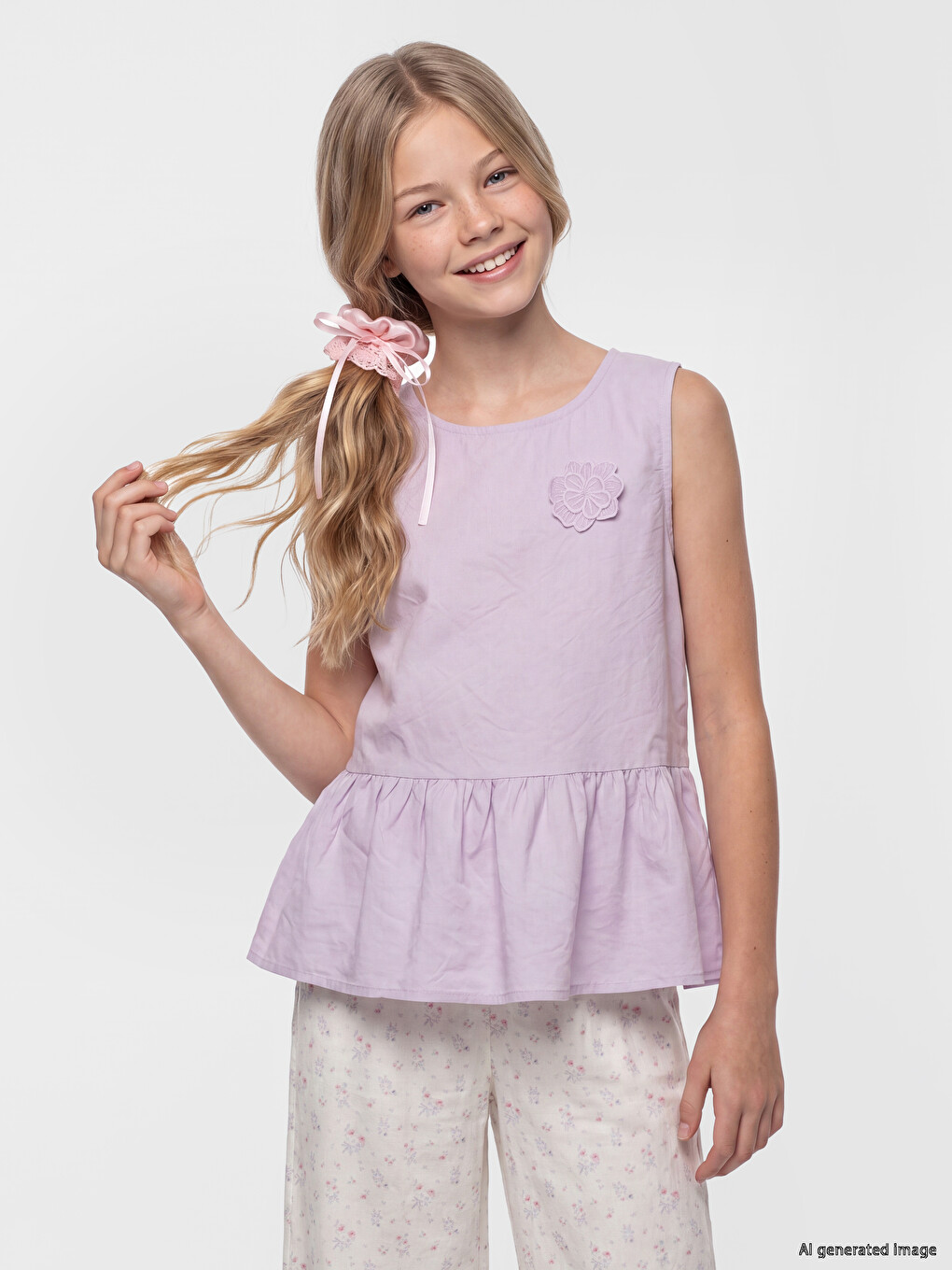 Frilled Embroidered Girls' Blouse