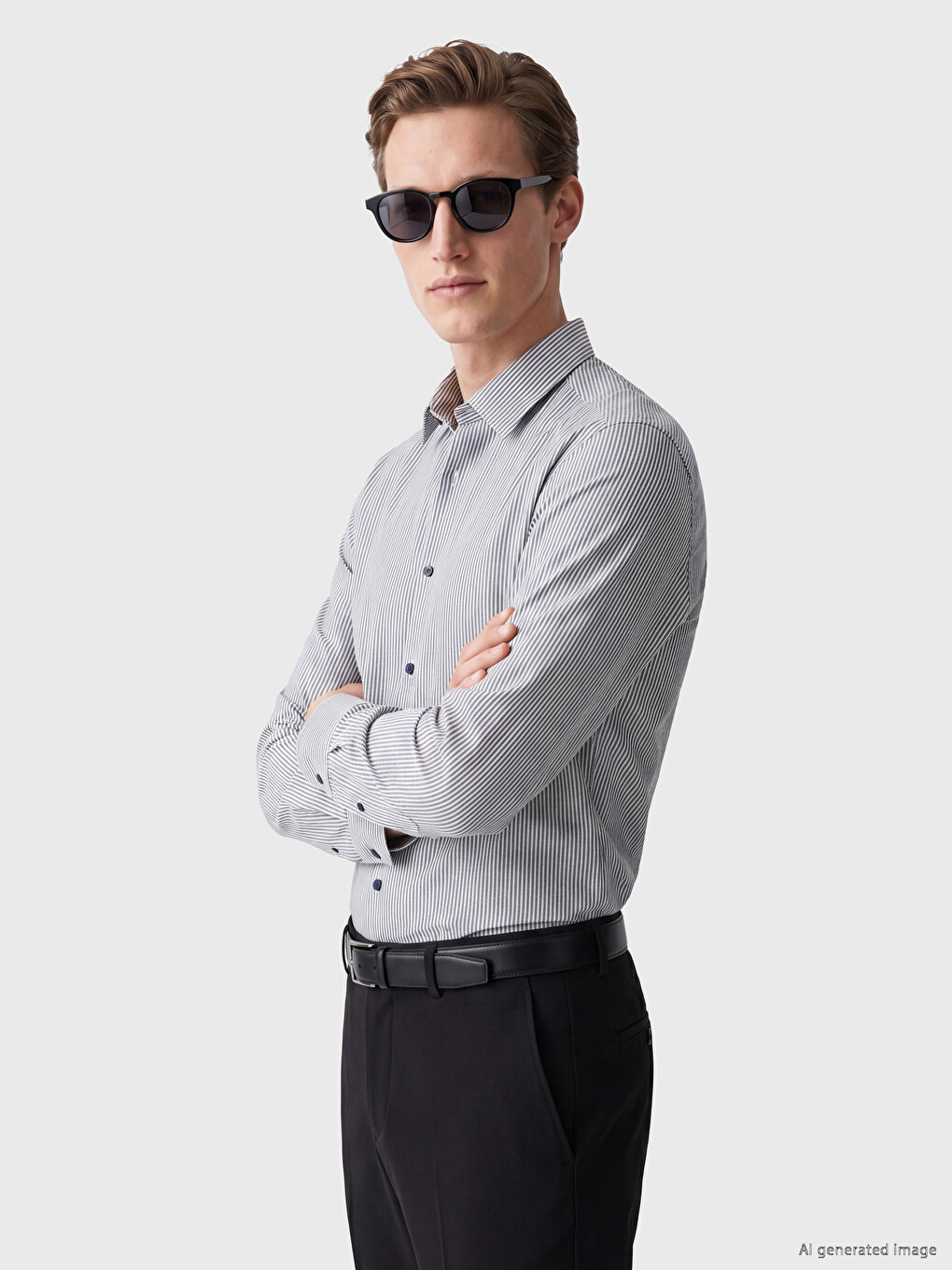 Lacivert Regular Fit Çizgili Erkek Dokulu Gömlek